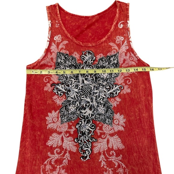 3/$15 Vintage Y2K 2000’s Floral Cross Embellished Red Dress Bling Women’s Large - Picture 7 of 9